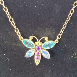 Nicky Butler Vintage .925 Sterling Multi-Gemstone Butterfly Pendant Necklace 18"